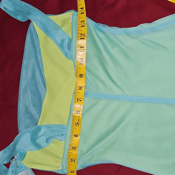 Elegant Light Blue and Green Dress with Floral Accent - Picture 4 of 14